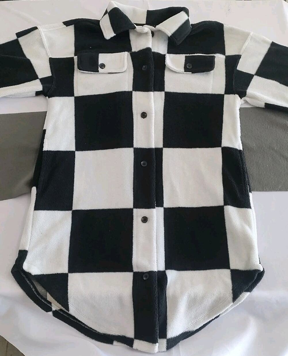 Ascot + Hart Black / Brown Checkered Fleece Shirt Jacket Shacket Women's Size XS